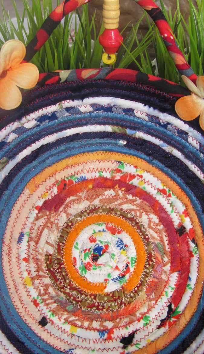 large image of art item: basket – flowers peach orange blue cyan