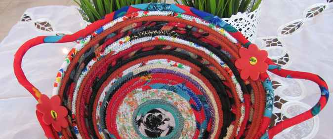 large image of art item: basket – flowers red black cyan