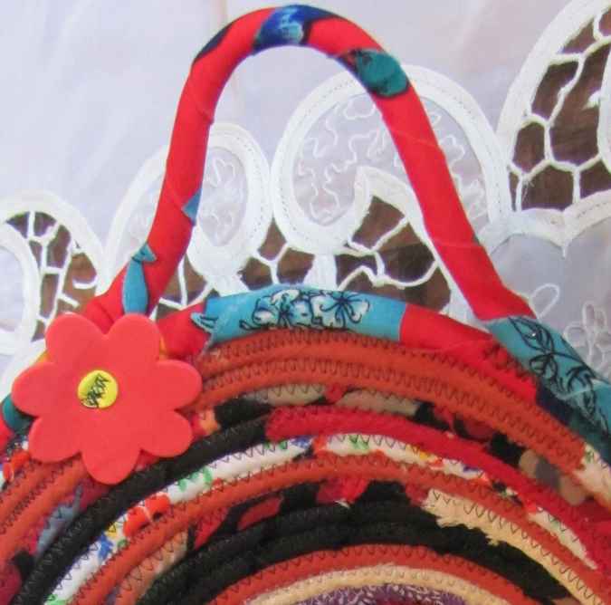 large image of art item: basket – flowers red black cyan