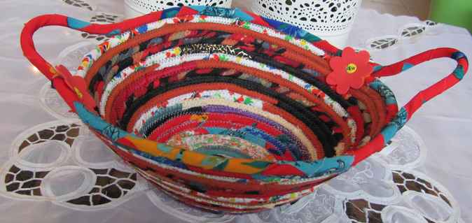 large image of art item: basket – flowers red black cyan