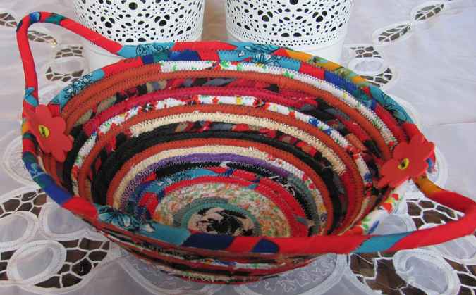 large image of art item: basket – flowers red black cyan