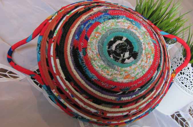 large image of art item: basket – flowers red black cyan