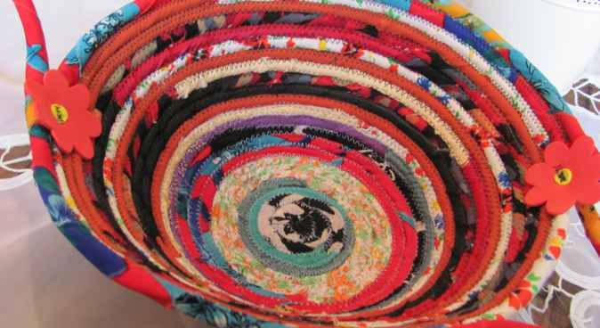 large image of art item: basket – flowers red black cyan