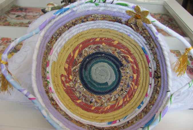 large image of art item: basket – flowers yellow white blue red