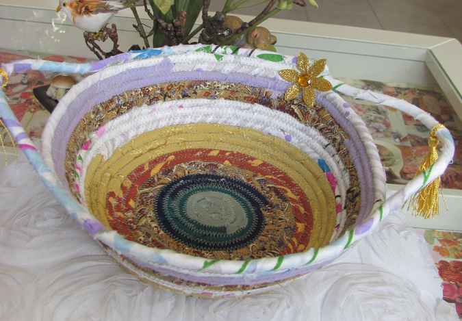 large image of art item: basket – flowers yellow white blue red