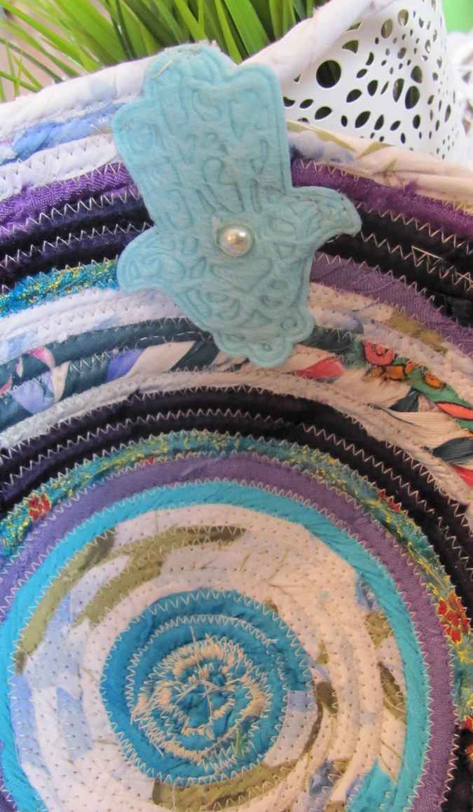 large image of art item: basket – hamsa blue white cyan