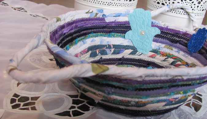 large image of art item: basket – hamsa blue white cyan