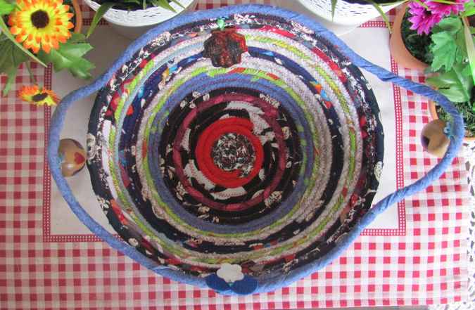 large image of art item: basket – hamsa violet black red