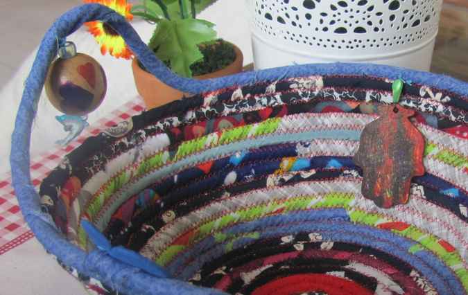 large image of art item: basket – hamsa violet black red