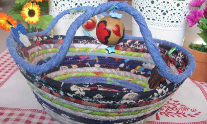 large image of art item: basket – hamsa violet black red