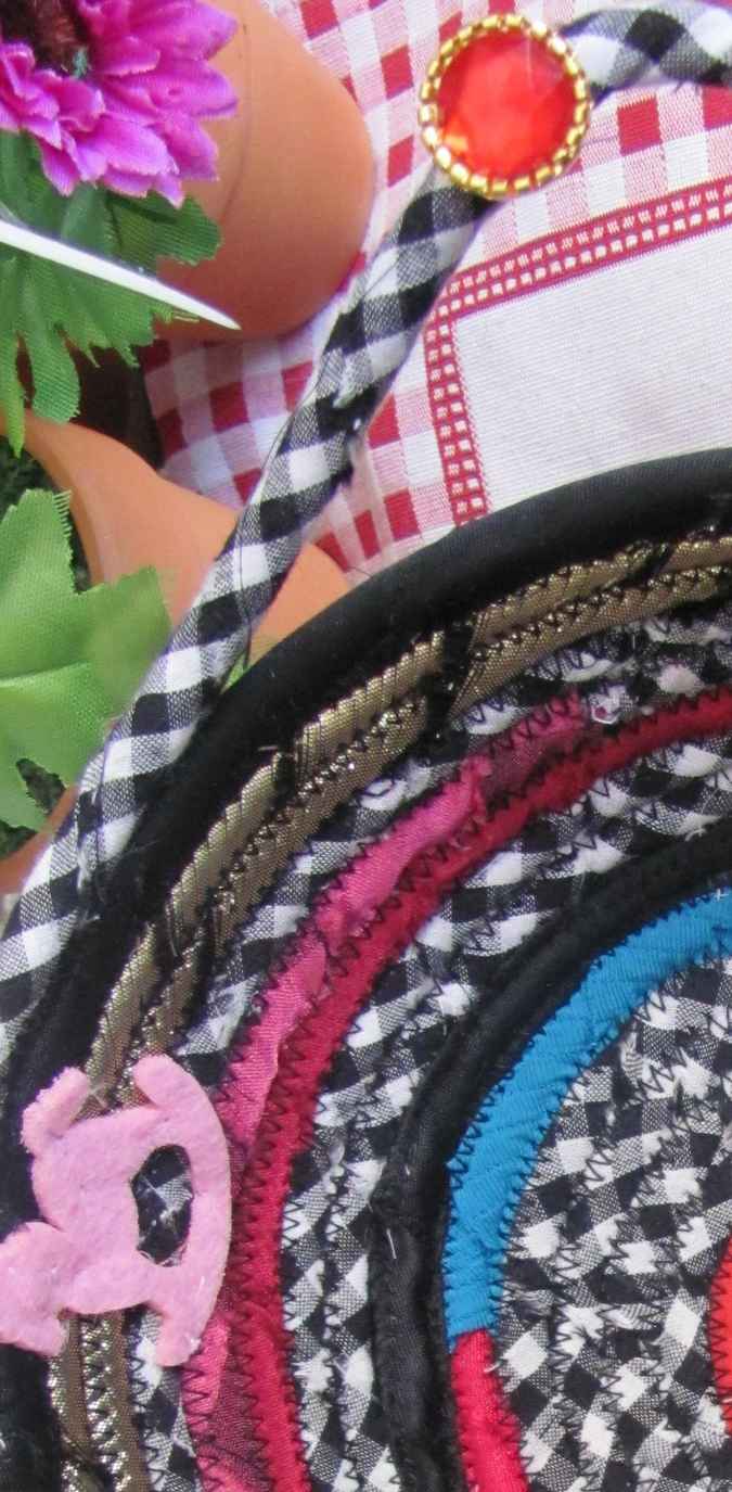 large image of art item: basket – horses butterflies checkered