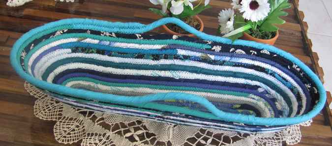large image of art item: basket – long cyan blue white