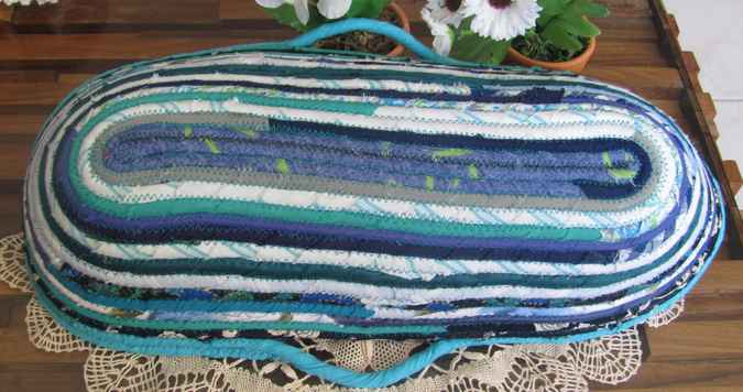 large image of art item: basket – long cyan blue white