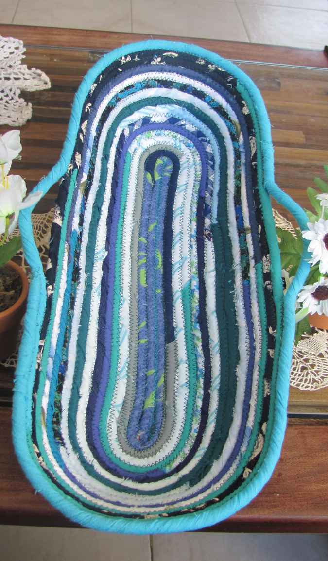 large image of art item: basket – long cyan blue white