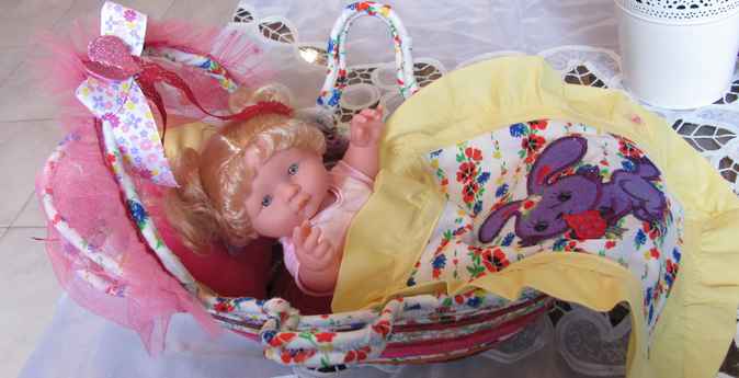 large image of art item: basket – baby doll cradle pink