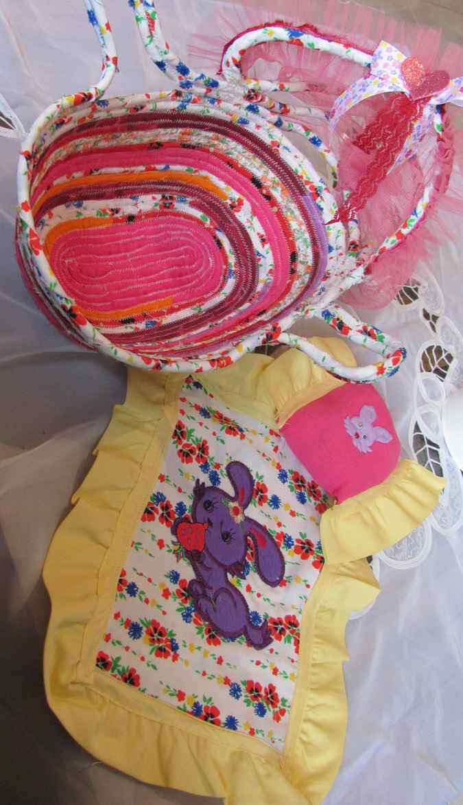 large image of art item: basket – baby doll cradle pink