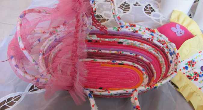 large image of art item: basket – baby doll cradle pink