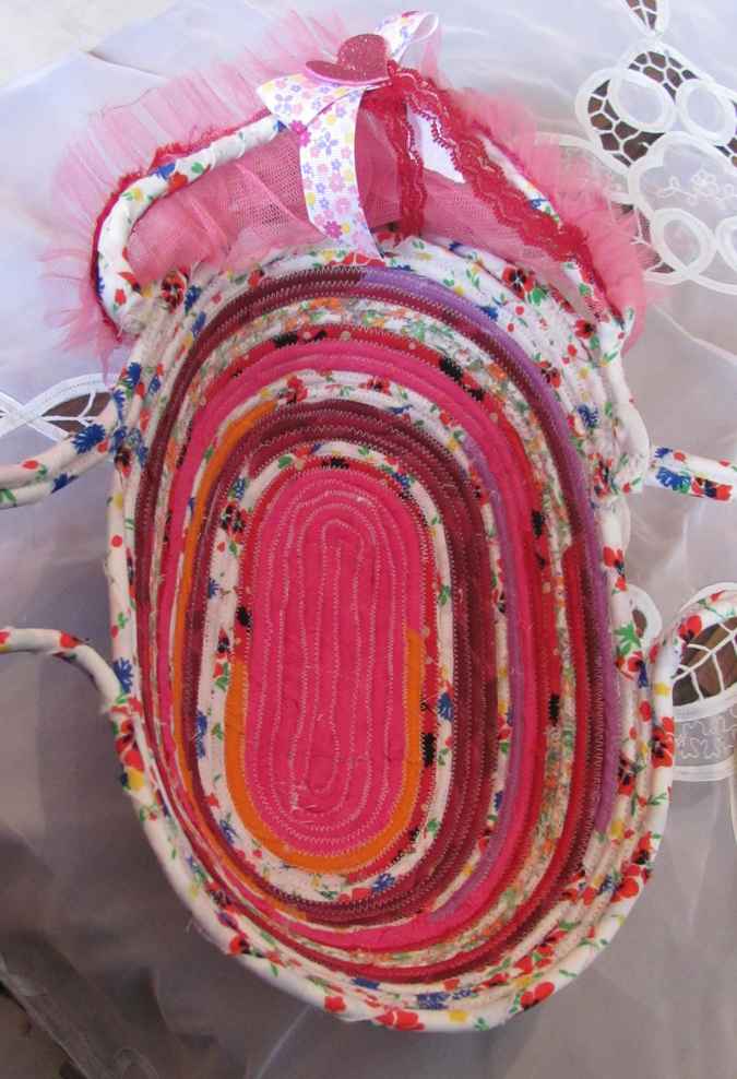 large image of art item: basket – baby doll cradle pink