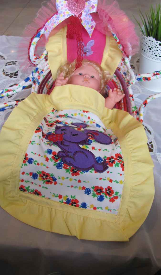 large image of art item: basket – baby doll cradle pink