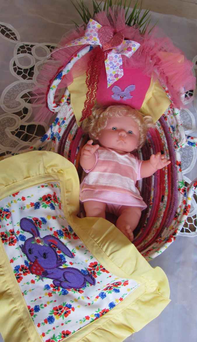 large image of art item: basket – baby doll cradle pink
