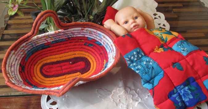 large image of art item: basket – long red orange