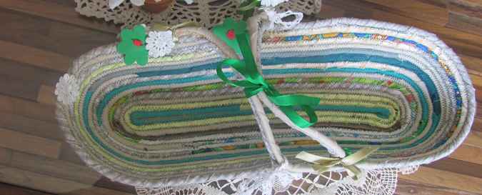 large image of art item: basket – long white turquoise ribbon