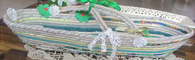 large image of art item: basket – long white turquoise ribbon