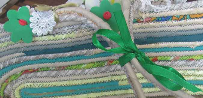 large image of art item: basket – long white turquoise ribbon