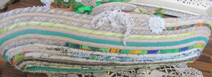 large image of art item: basket – long white turquoise ribbon