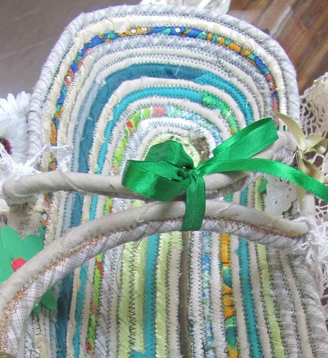 large image of art item: basket – long white turquoise ribbon