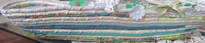 large image of art item: basket – long white turquoise ribbon