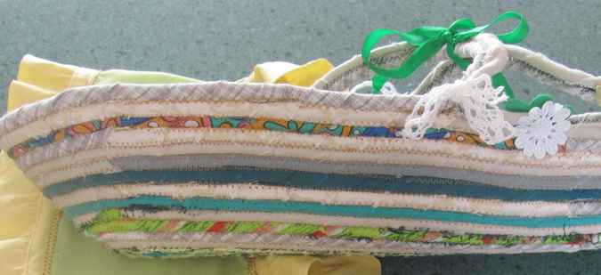 large image of art item: basket – long white turquoise ribbon
