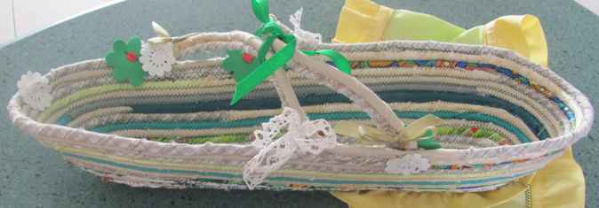 large image of art item: basket – long white turquoise ribbon