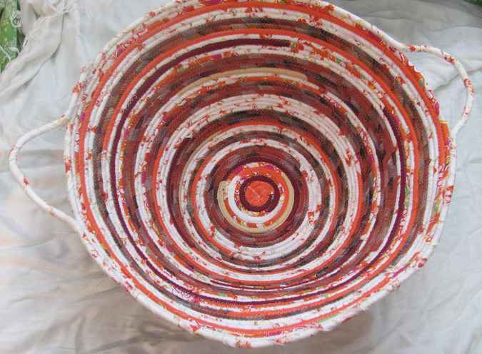 large image of art item: basket – orange white red