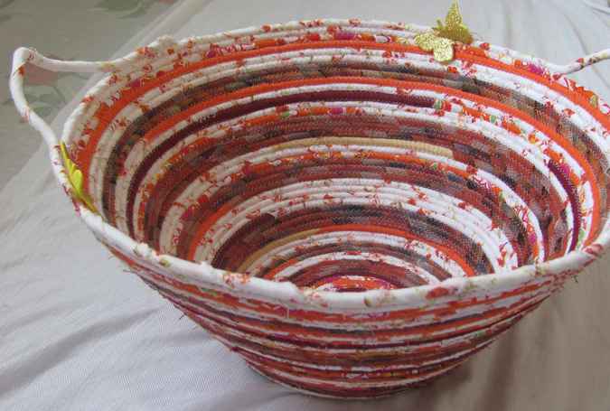 large image of art item: basket – orange white red