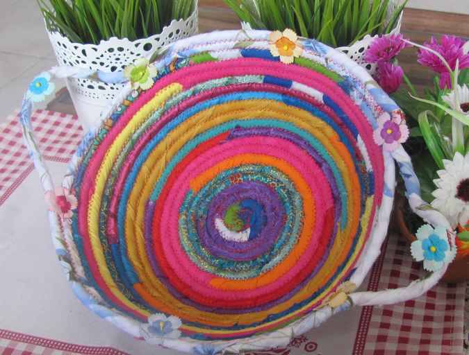 large image of art item: basket – rainbow flowers