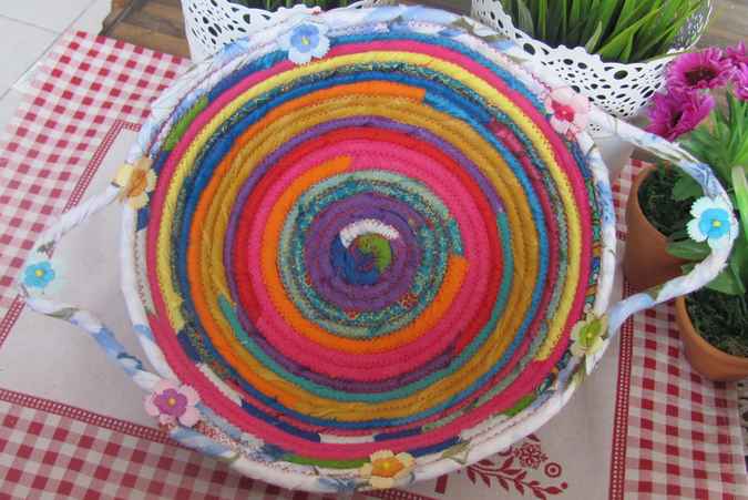 large image of art item: basket – rainbow flowers