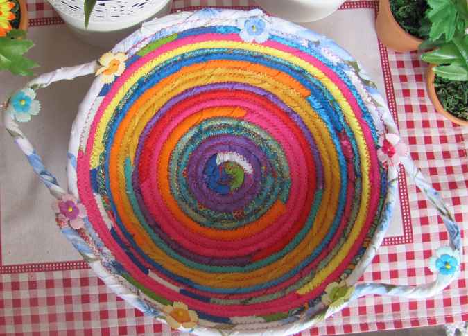 large image of art item: basket – rainbow flowers