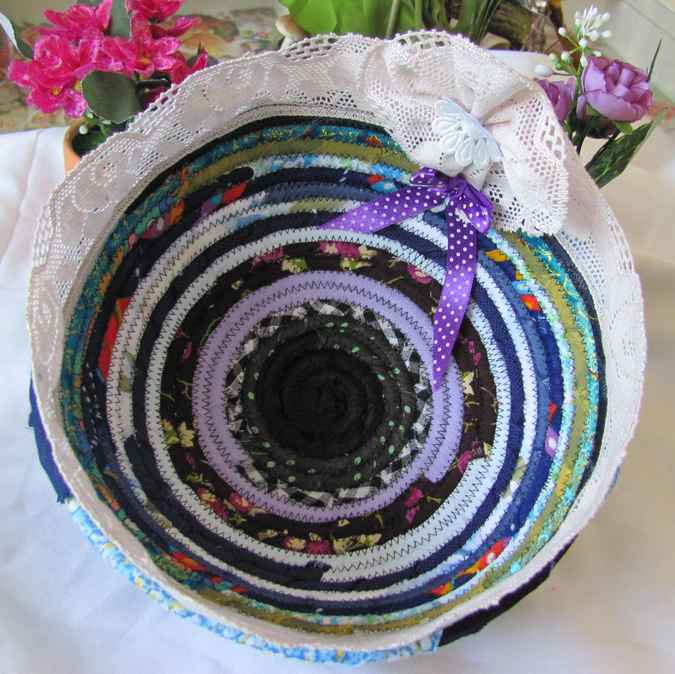 large image of art item: basket – ribbon black green blue