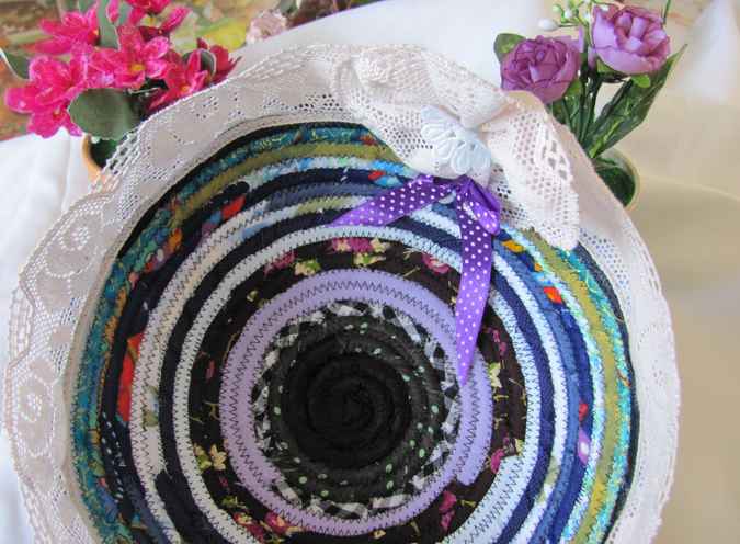 large image of art item: basket – ribbon black green blue