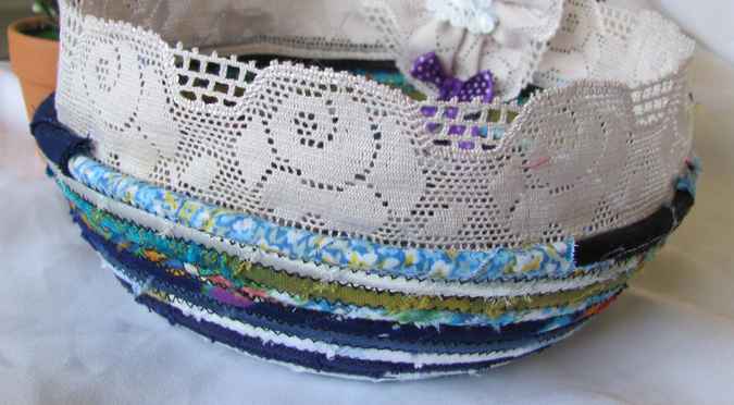 large image of art item: basket – ribbon black green blue