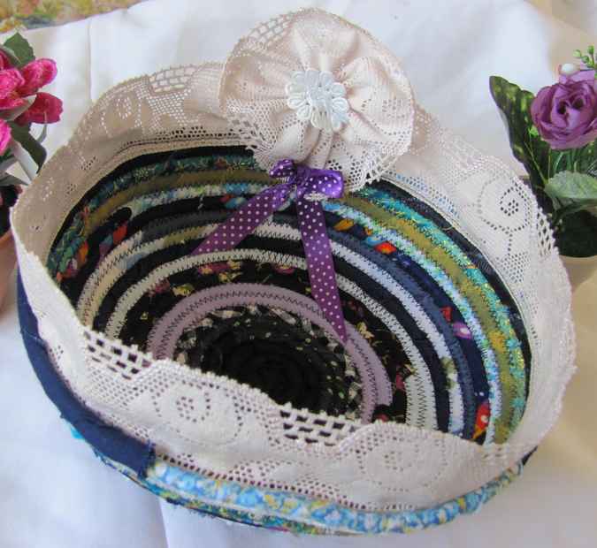 large image of art item: basket – ribbon black green blue