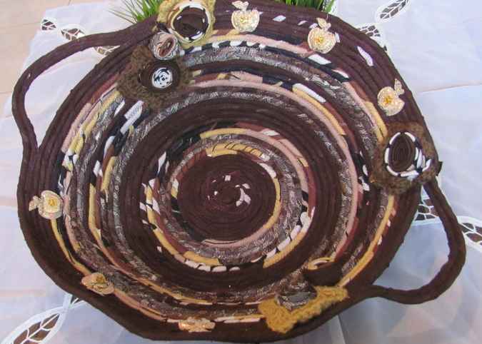 large image of art item: basket – roses brown yellow