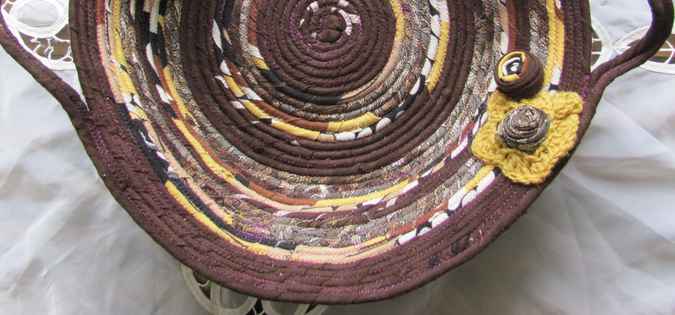 large image of art item: basket – roses brown yellow