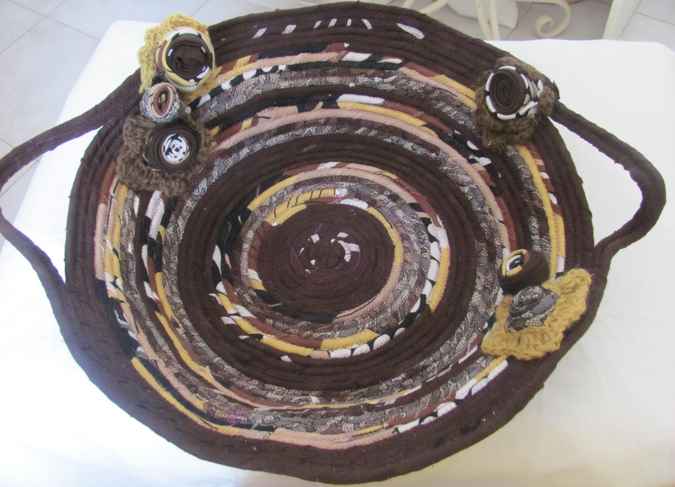 large image of art item: basket – roses brown yellow