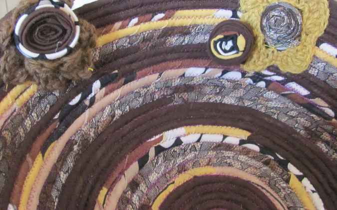 large image of art item: basket – roses brown yellow