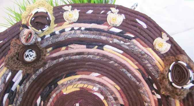 large image of art item: basket – roses brown yellow