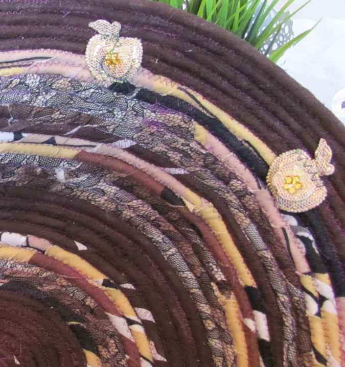 large image of art item: basket – roses brown yellow