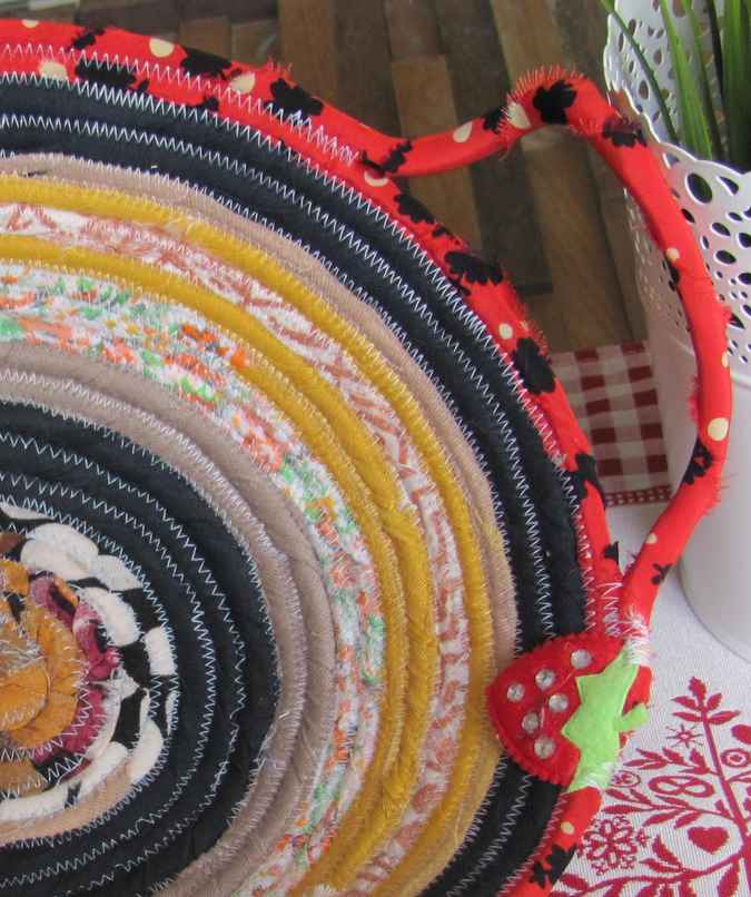 large image of art item: basket – strawberry ochre blue red