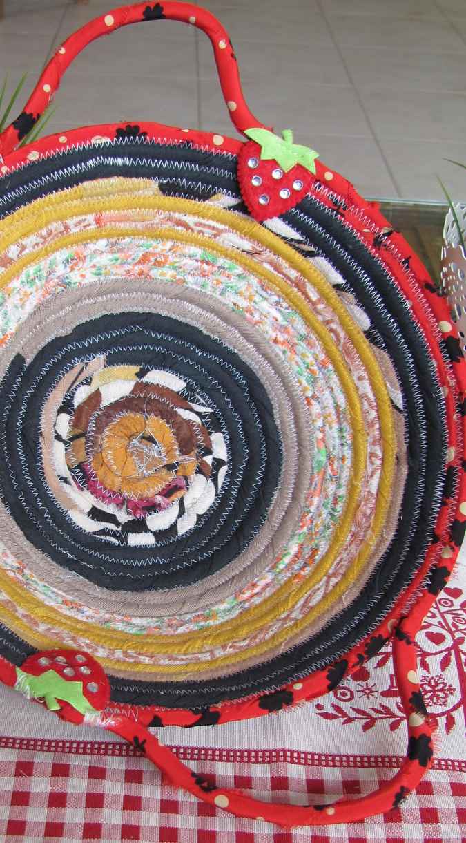 large image of art item: basket – strawberry ochre blue red